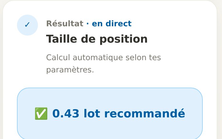 Calculateur de lot : 10 000 €, 1 % de risque, stop de 25 pips